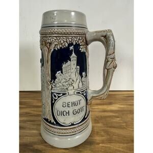 ✨Vintage ✨Thewalt German Beer Stein 9” Trumpet Player Horse Castle West Germany
